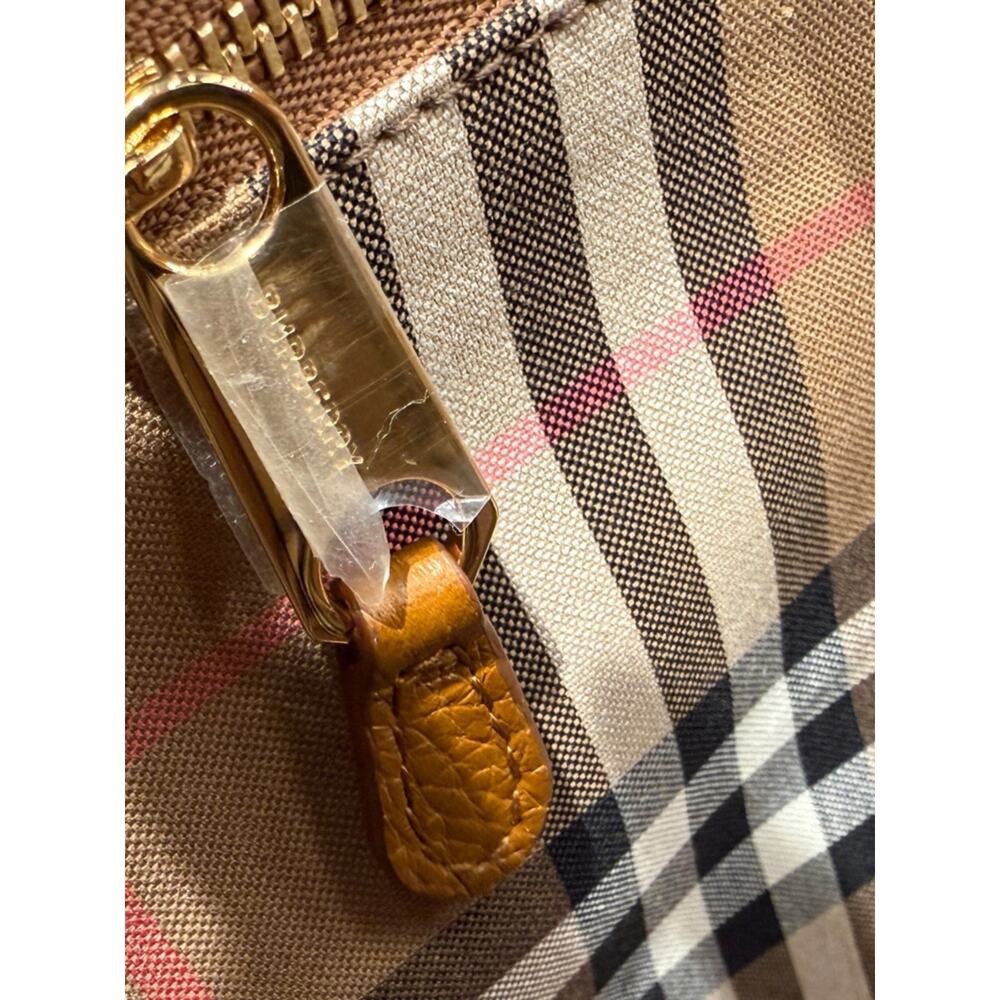 ❌sold-Burberry Brown Pebbled Leather Tote Bag House Check New - Picture 7 of 9